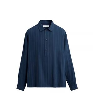 Zara Men's Navy Pinstripe Button-Down Long-Sleeve Shirt